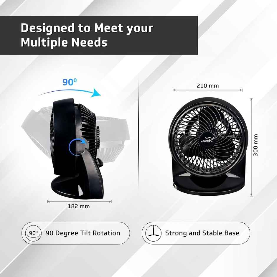 V-Guard Multi Purpose Spinny Pro Personal Fan, Table Cum Wall Fan, 2100 RPM, Black