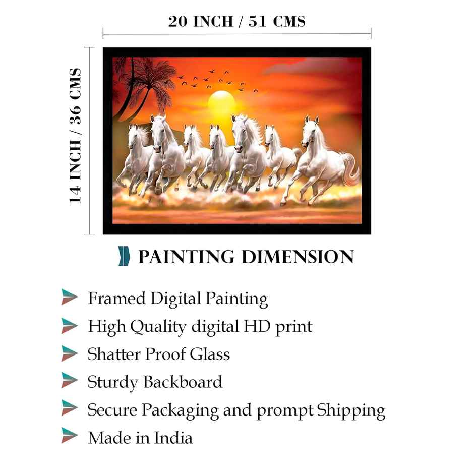Indianara Vastu Running Seven Horse Painting With Frame 20 x 14 inch - L