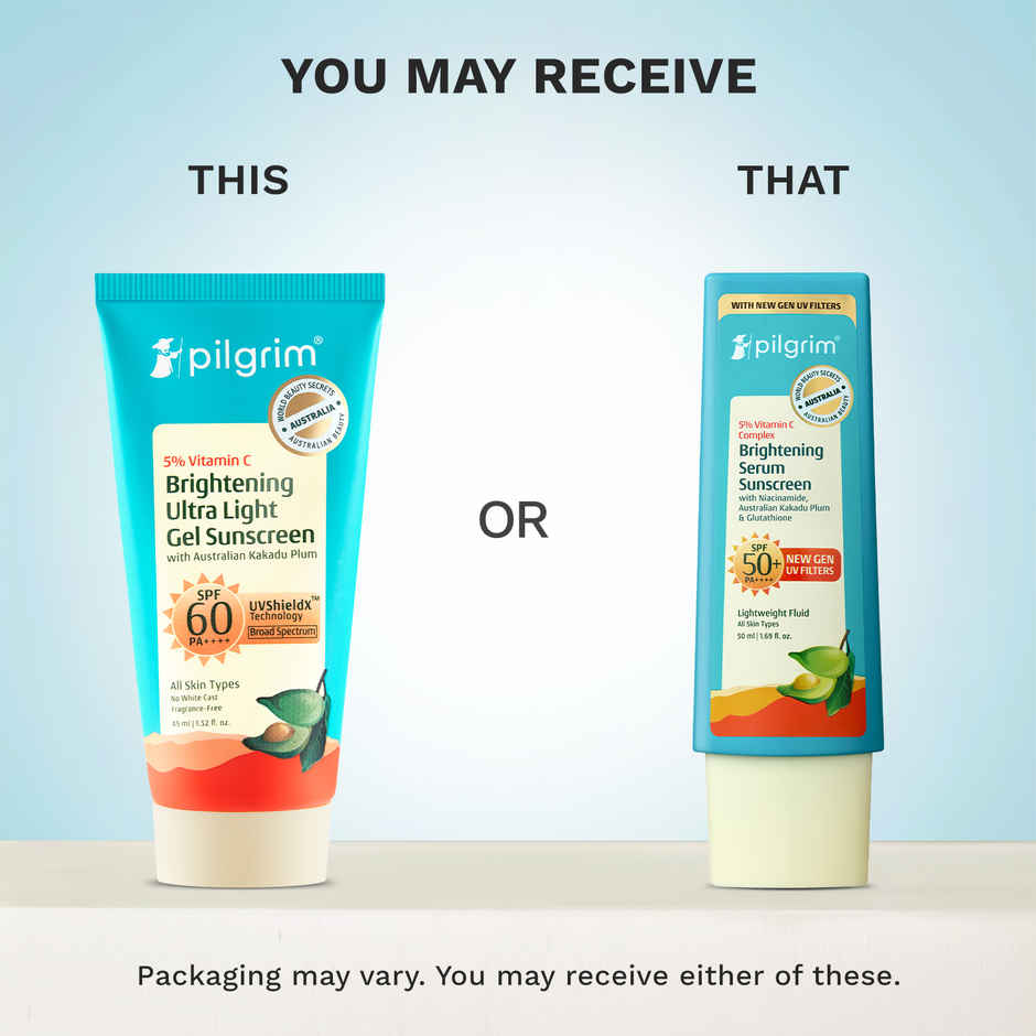 Pilgrim 5% Vitamin C Brightening Ultra Light Gel Sunscreen SPF 60 PA++++ W/ Australian Kakadu Plum