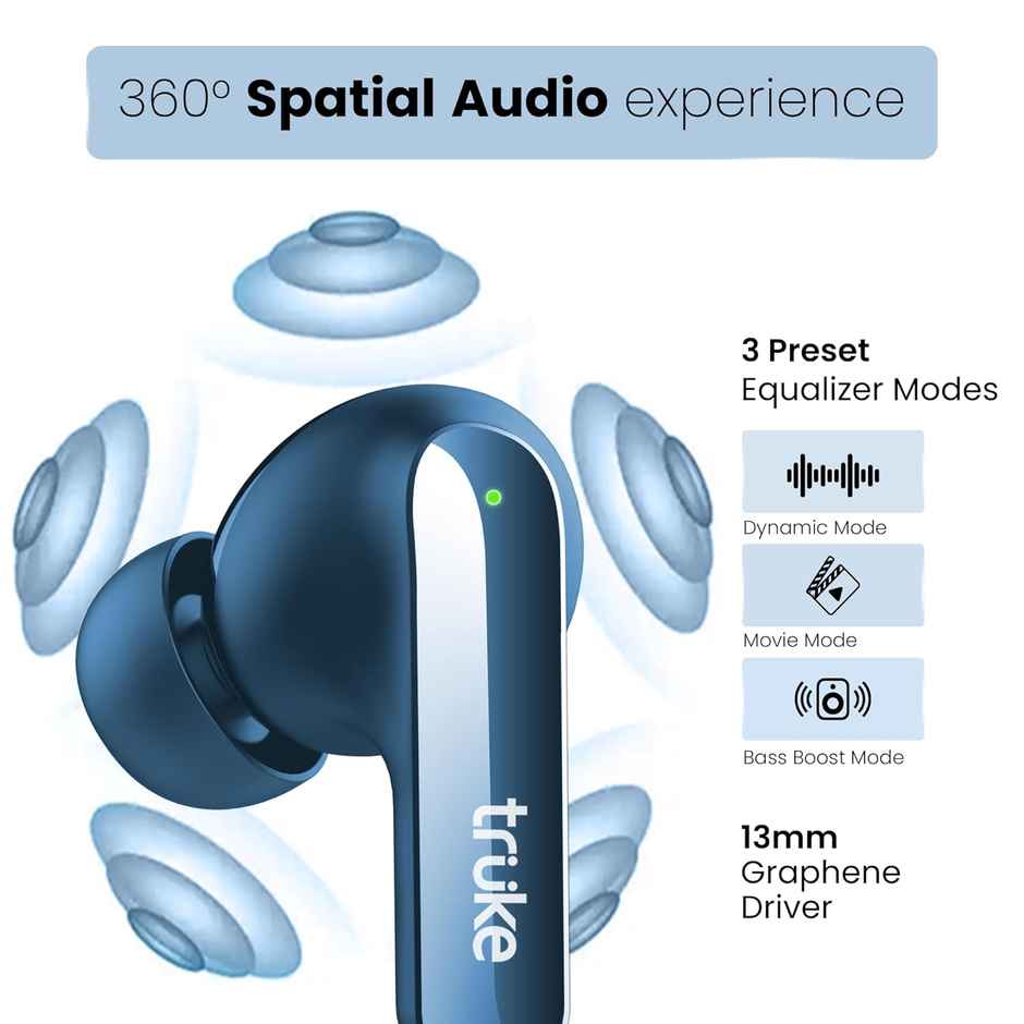 truke Buds F1 Ultra Truly Wireless Bluetooth Earbuds with 60H Battery, Spatial Audio - Blue