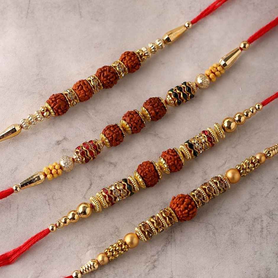 Thread Religious Rudraksha Rakhi Squad with Roli Chaawal Pack (Voylla)