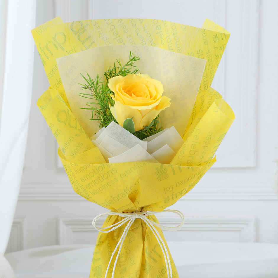 Fnp Friendship Day Yellow Rose Bouquet (1pc) & Mad Over Print Silicone Friendship Band (1pc) Combo