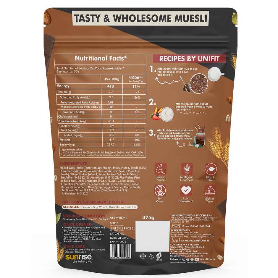 Unifit Protein Muesli | High Protein and Fiber | Crunchy and Nutritious