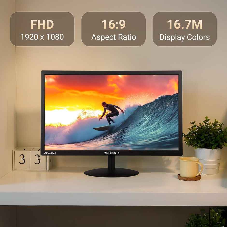 Zebronics EA122 21.5" FHD LED Monitor | 1920x1080 | 250 Nits | HDMI & VGA | 16:9 | Wall Mount