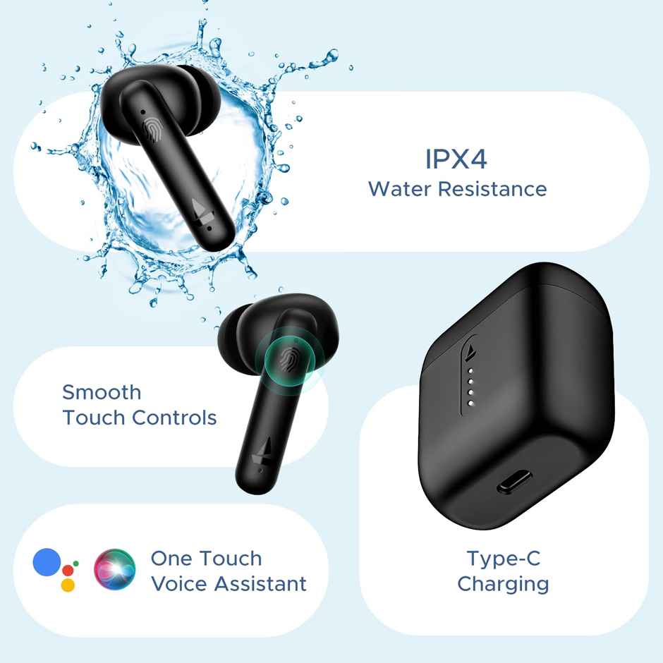 boAt Airdopes 141 TWS Earbuds with mic, Low Latency, ENx Tech, 42HRS Battery, Fast Charge, IWP, IPX4, v5.1 Bluetooth Earbuds - Bold Black