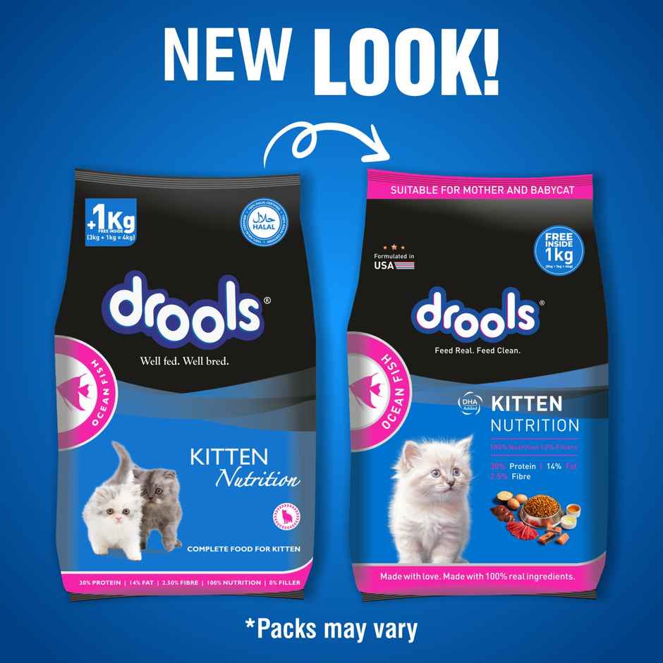 Drools Ocean Fish Kitten Cat Food (3 kg+1 kg Food Free Inside)