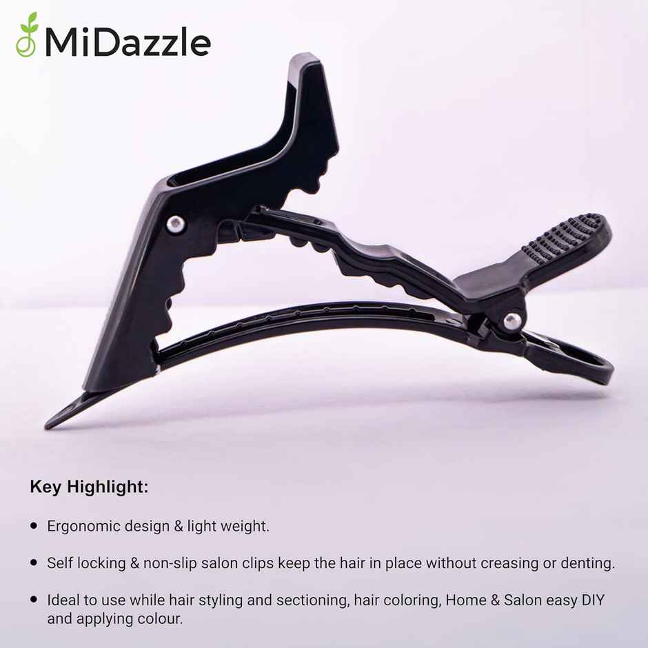 Midazzle Professional Hair Sectioning Crocodile Clips, Black|MIHA6302