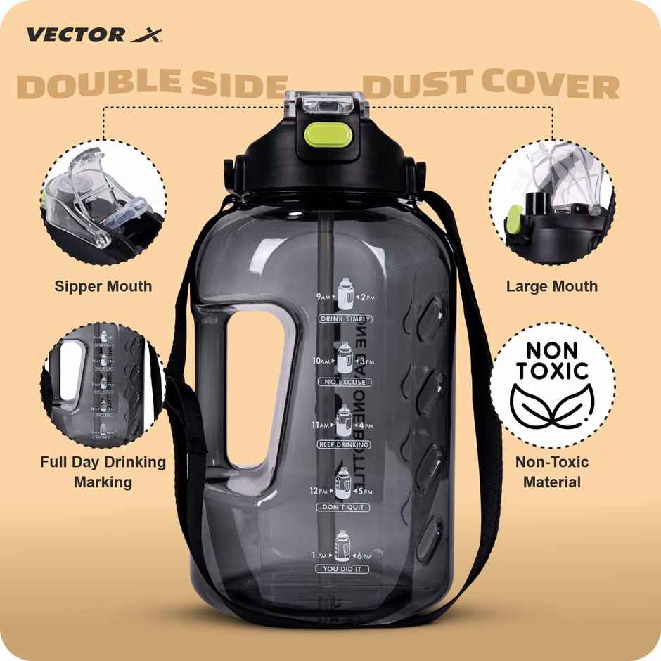 Vector X Gallon With Carry Handle Large 3 Ltr Water Jug Bpa-Free Unbreakable Freezer Safe (Black)