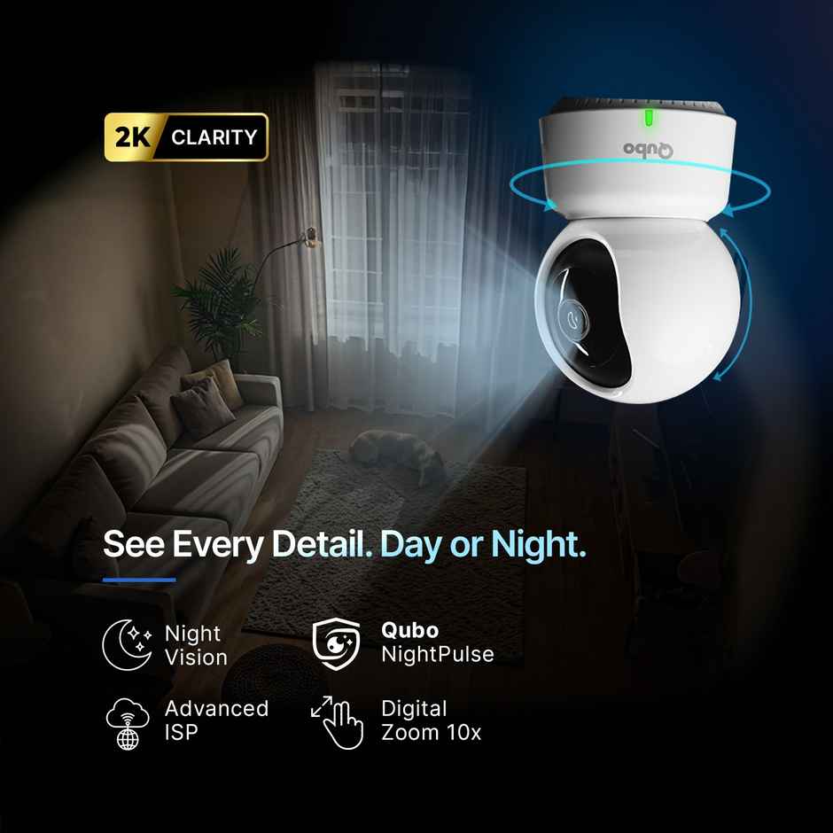 Qubo Smart Cam 360 | 3MP | 2K Resolution|Wi-Fi CCTV Indoor Security Camera from Hero Group