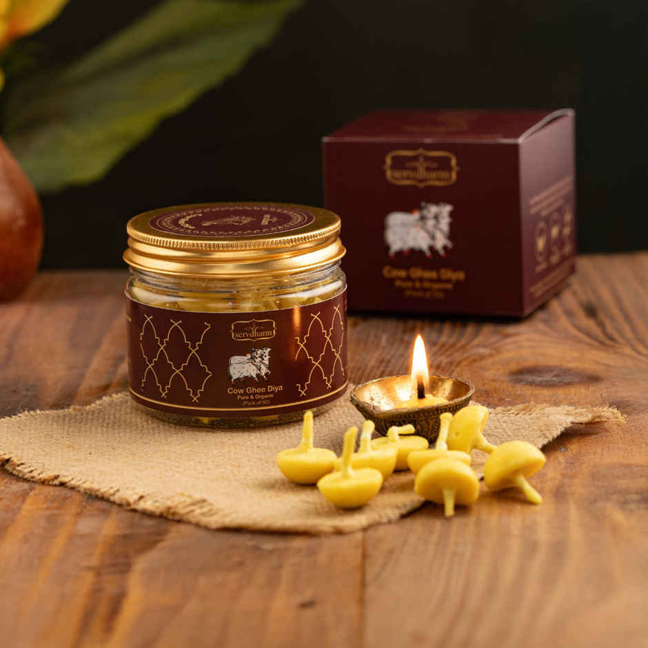 Pure Cow Ghee Diya (50 Baatis) | Yellow | Traditional | Diya-Pooja | ServDharm