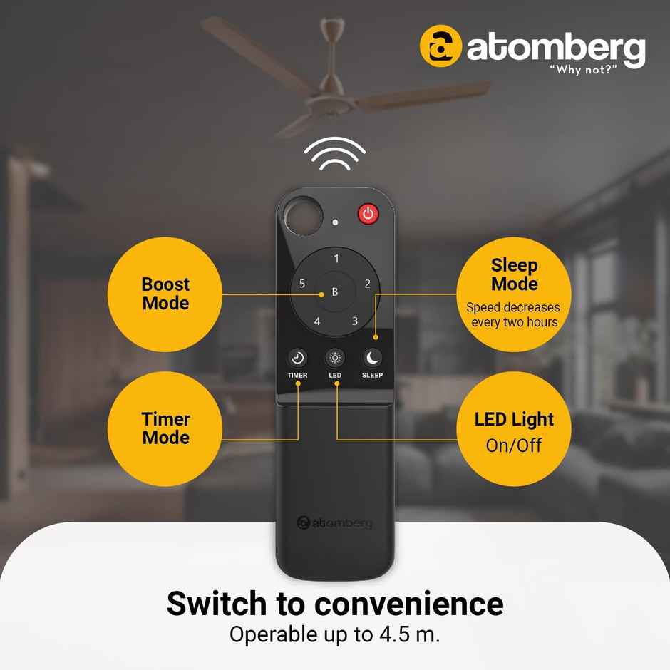 Atomberg Efficio Alpha BLDC Ceiling Fan,1200mm,Remote Control,BEE 5 Star,LED Indicators,Gloss Brown