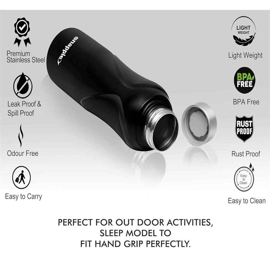 Snapple Stainless Steel Breeze Single Wall Fridge Water Bottle | Black | 1 L