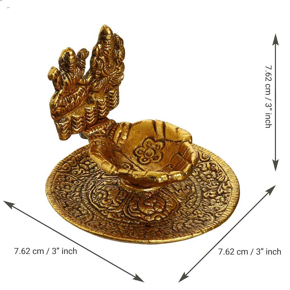 Ecraftindia Goddess Laxmi & Lord Ganesha Golden Metal Diya