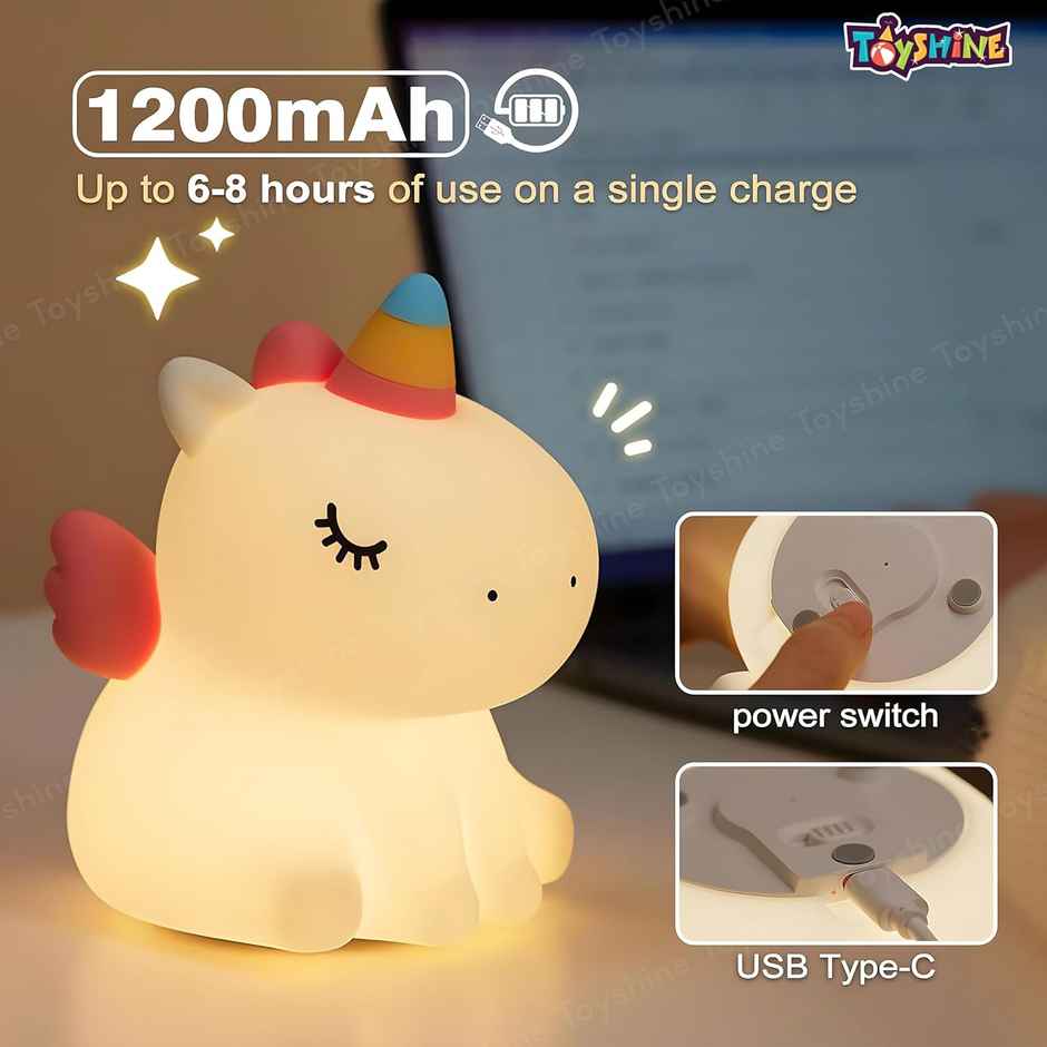 Toyshine Cute Sitting Unicorn Night Light Squishy Silicone 3 Level Dimmable Led Rechargeable