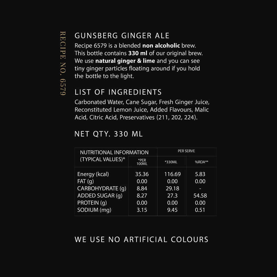 Gunsberg Ginger Ale | Carbonated Beverage