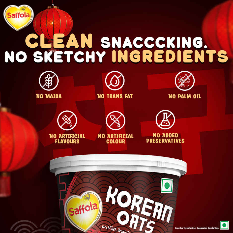 Saffola Foods Korean Cuppa Oats | Fiery Hot with Chilli Dressing Sachet | Ready in 4 mins
