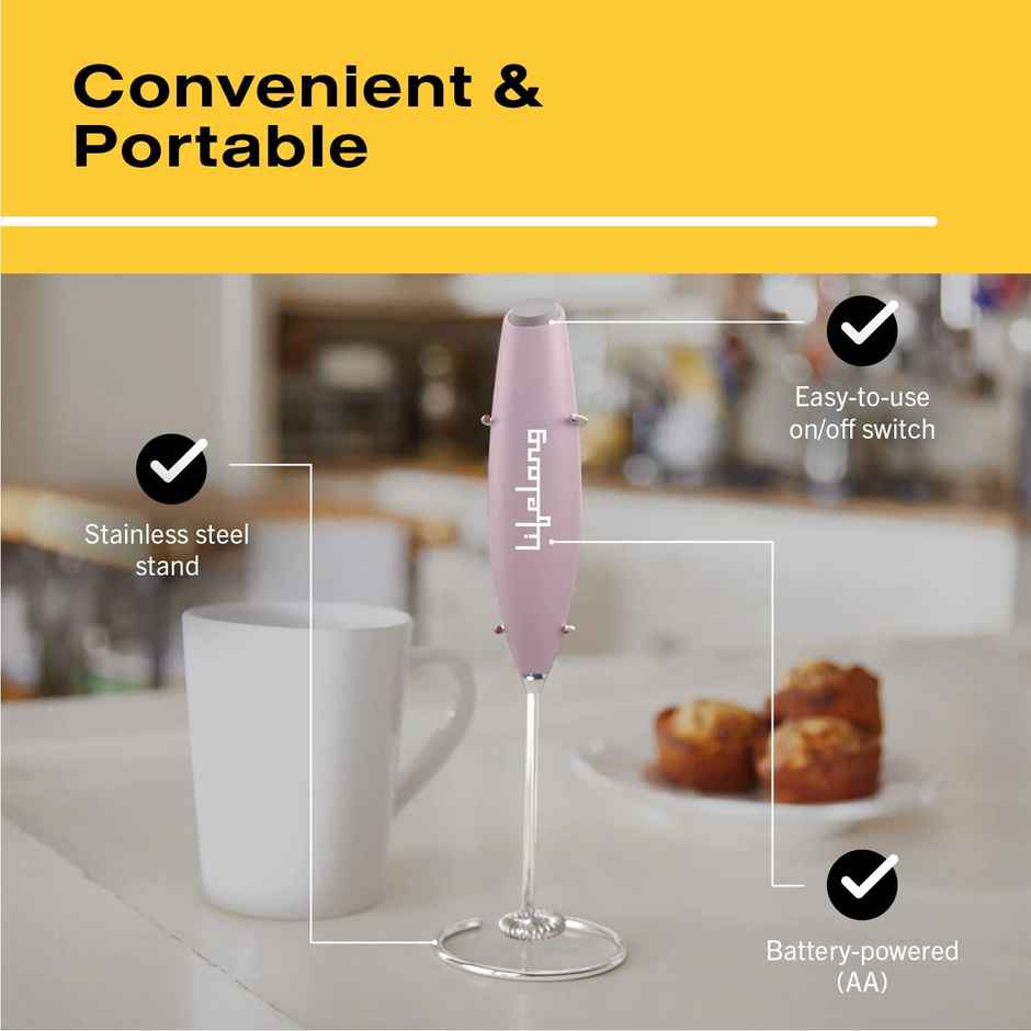 Lifelong Milk Frother for Coffee - Handheld Battery-Operated Electric Drink Mixer| with Stand |Pink