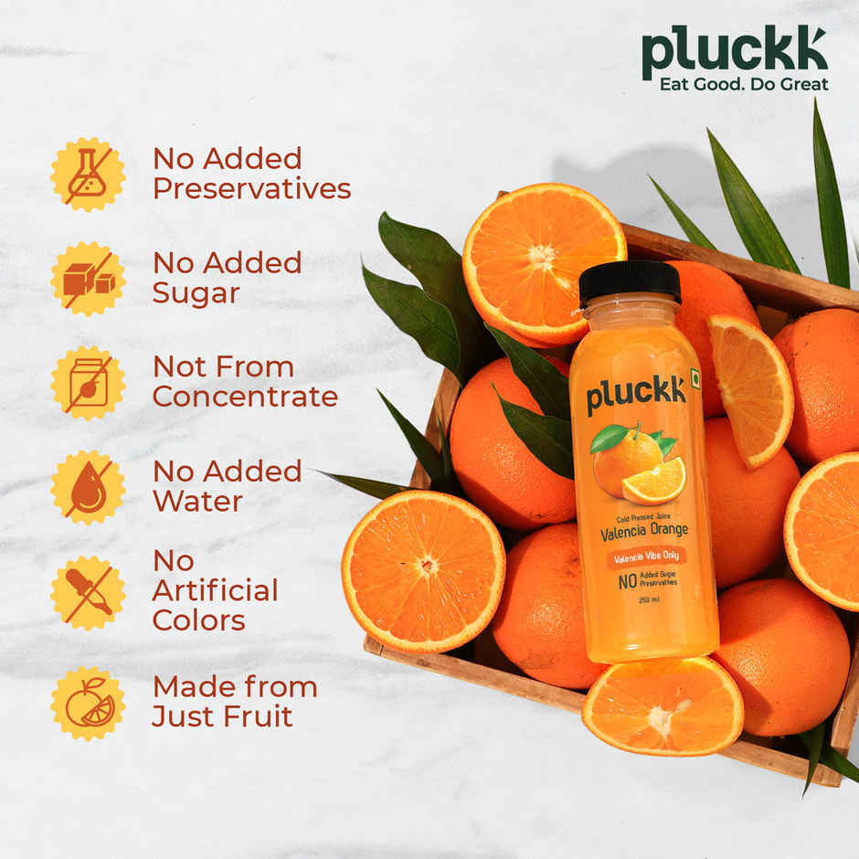 Pluckk Cold Pressed Extracted Valencia Orange Juice | No Preservatives | No Added Sugar
