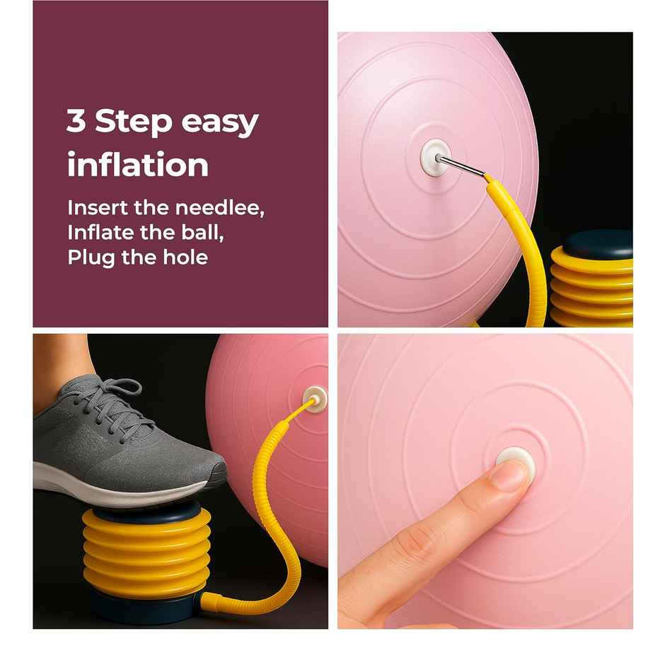 Lifelong Gym Ball for Exercise | Anti Burst Exercise Ball with Foot Pump | Pink - 55 cm