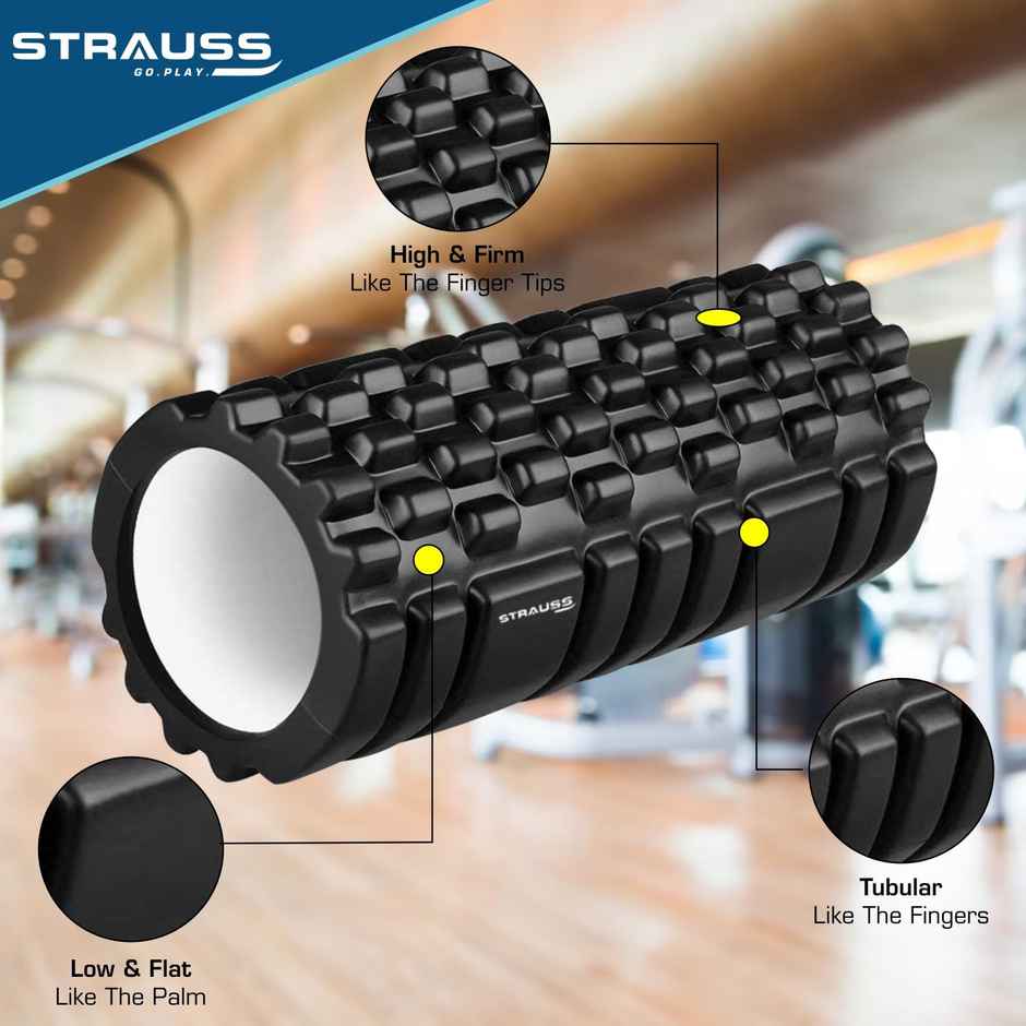 Strauss Deep Tissue Massage Foam Roller, 33 cm, (Black)