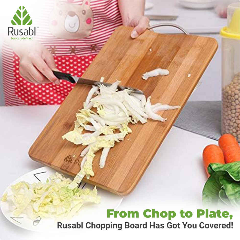 Rusabl Bamboo Chopping Board - BPA Free, Eco-Friendly, Anti-Microbial | Large - 34 x 24 cm)