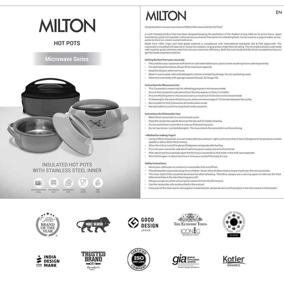 Milton Ernesto Inner Stainless Steel Jr. Casserole Set Of 3 (420 ml, 850 ml, 1.43 Litres), Grey