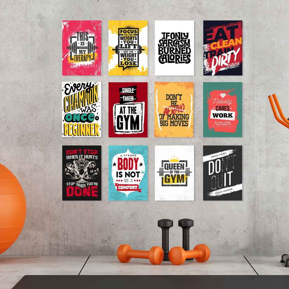 Paper Plane Design Motivational Gym Workout Posters For Wall | Set Of 12 | Size 29 x 21cm | D3