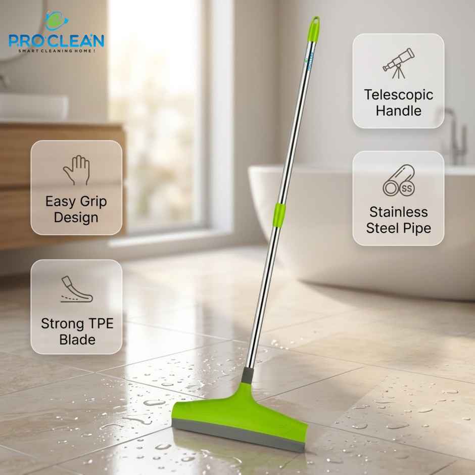 Proclean Bathroom Wiper | 12 Inch | with Handle -31 Inch | Green