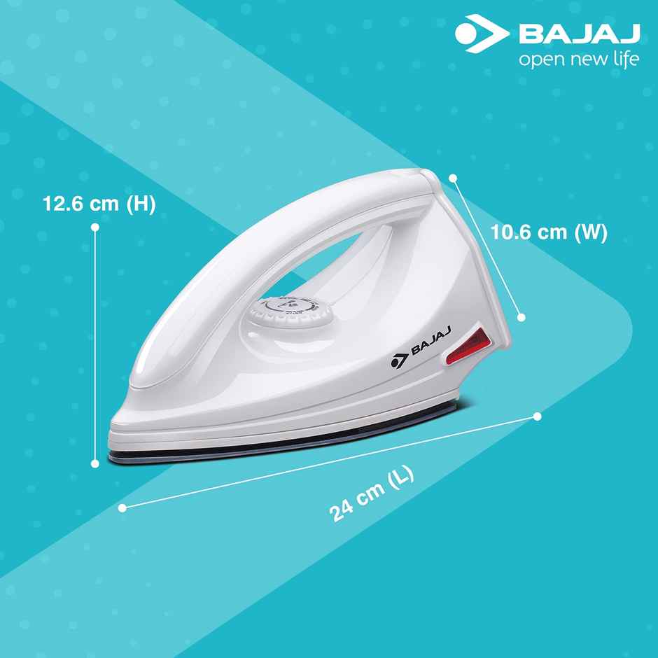 Bajaj Majesty DX-6 1000 Watts Dry Iron | Advance Soleplate And Anti-Bacterial German Coating Technology | Thermol Fuse Safety | Auto Shut-Off | Cool Touch Body - White