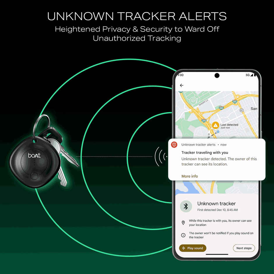 boAt Tag (Black), 80dB Detection Alarm | Upto 1 Year Battery Life