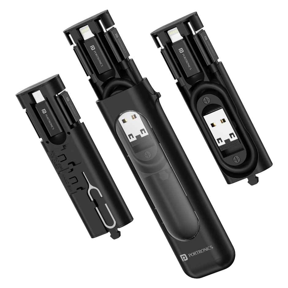 Portronics SnapCase 4 Multipurpose Charging Cable & Connector Black