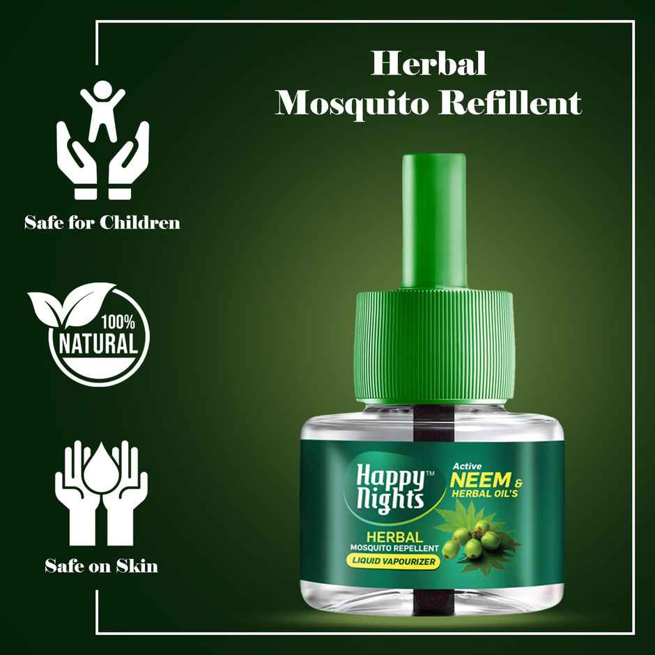 Happy Nights Neem & Herbal Mosquito Repellent Refill | Safe for Kids