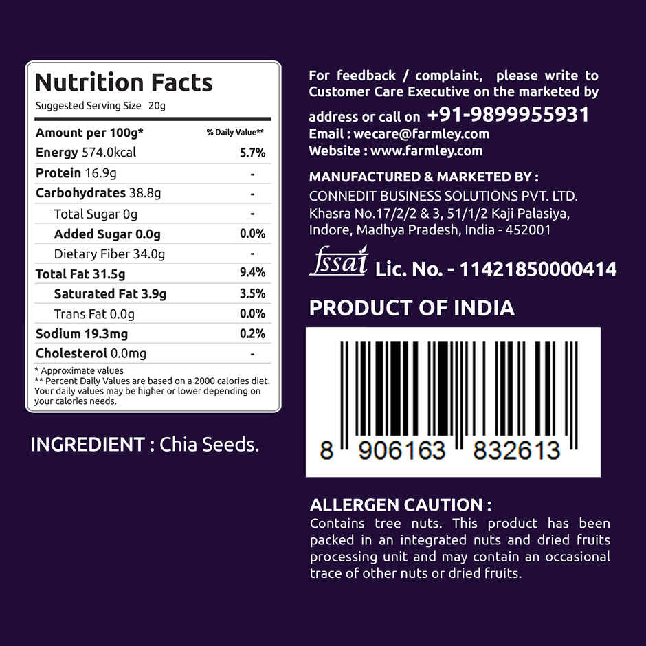 Farmley Premium Natural Chia Seeds Rich in Protein & Fiber