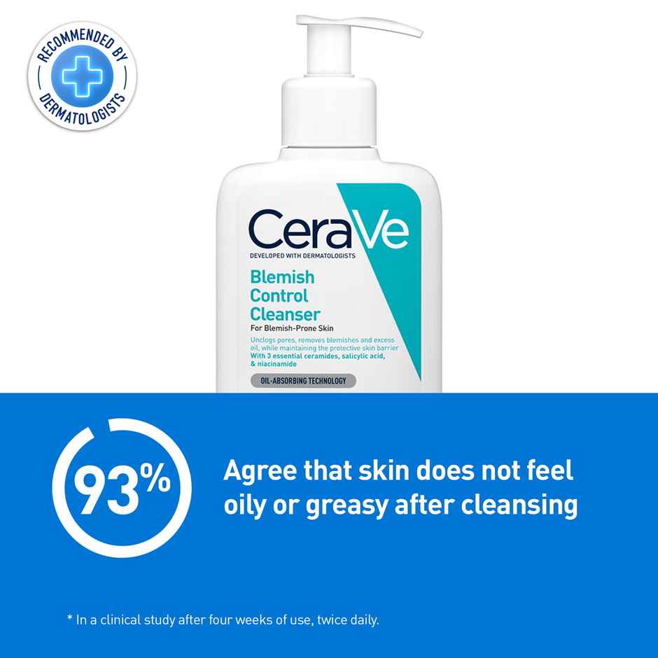 CeraVe Blemish Control Cleanser Face Wash With 2% Salicylic Acid & Niacinamide For Acne-Prone Skin