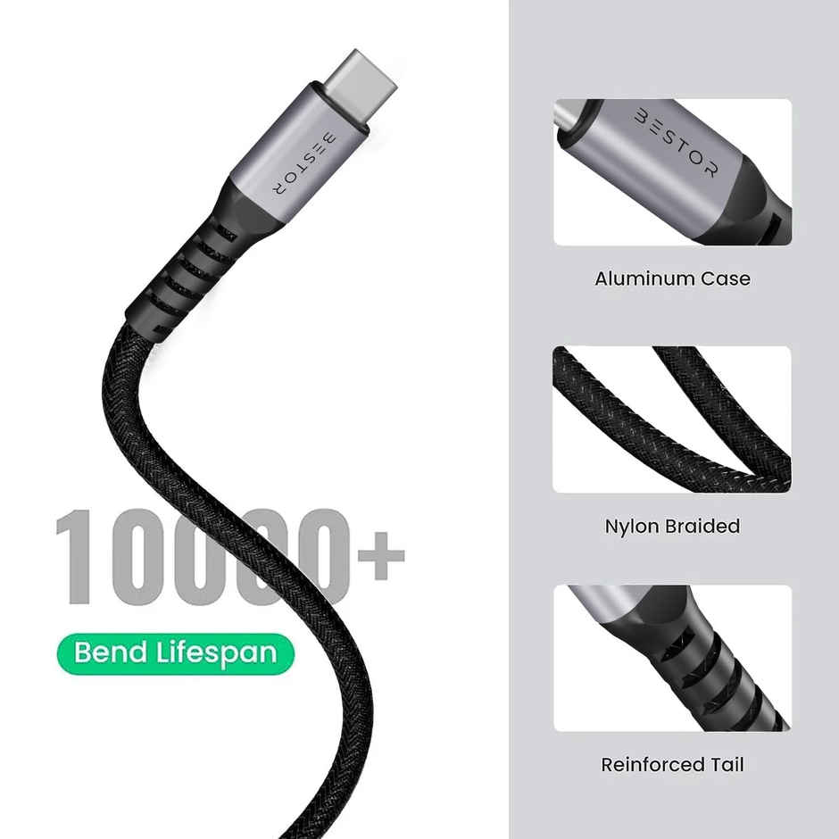 Bestor Type C to Type C Cable | 60W | 1 m | Nylon Braided | Fast Charging