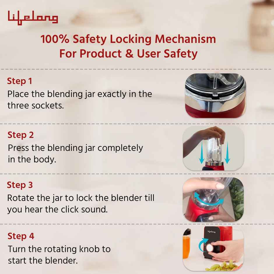 Lifelong Nutri Blender for Smoothies and Juices 500 Watts with 2 Jars Stainless Steel Blades