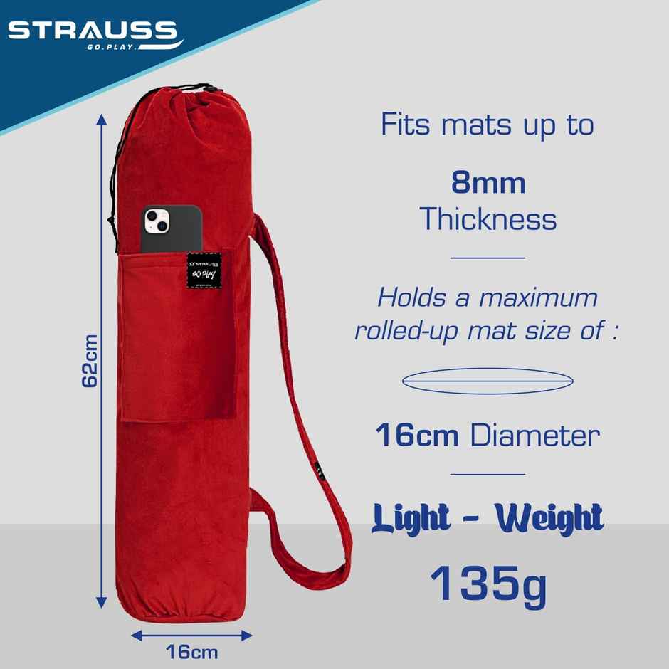 Strauss Velvet Yoga Mat Bag with Shoulder Strap, (Red)