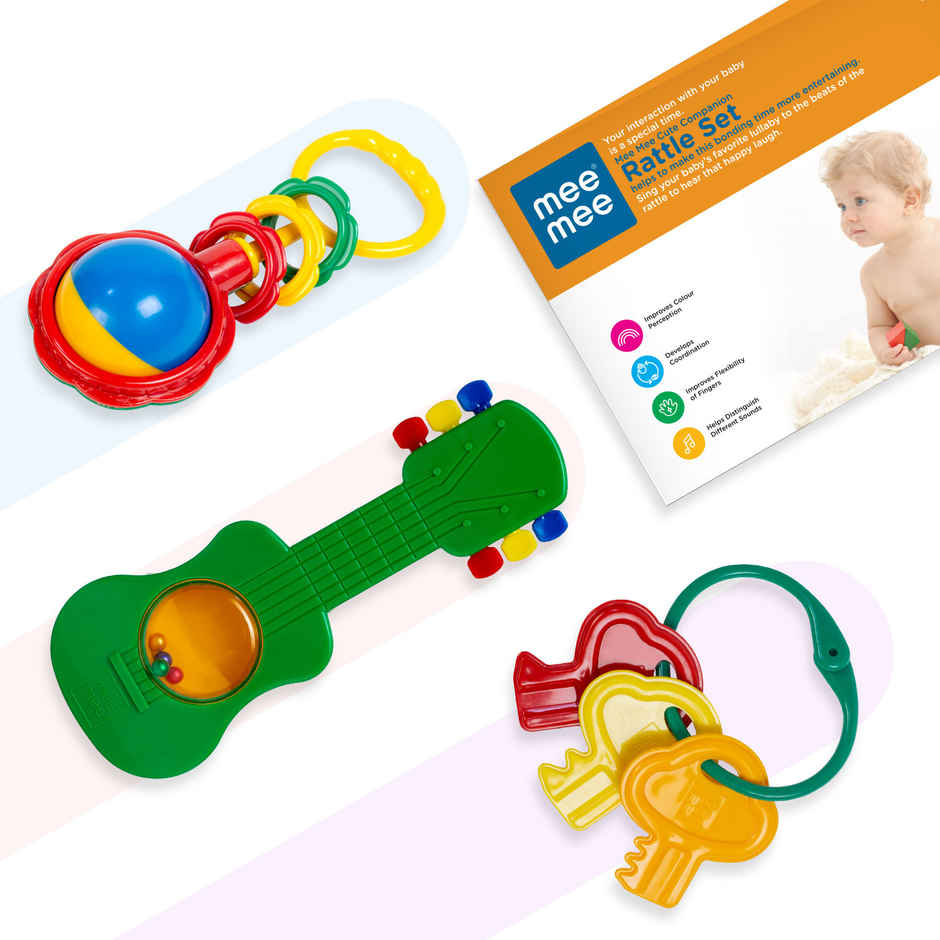 Mee Mee BPA Free Baby Rattles Set Gifts For New Born Girls Boys (3 Toys)