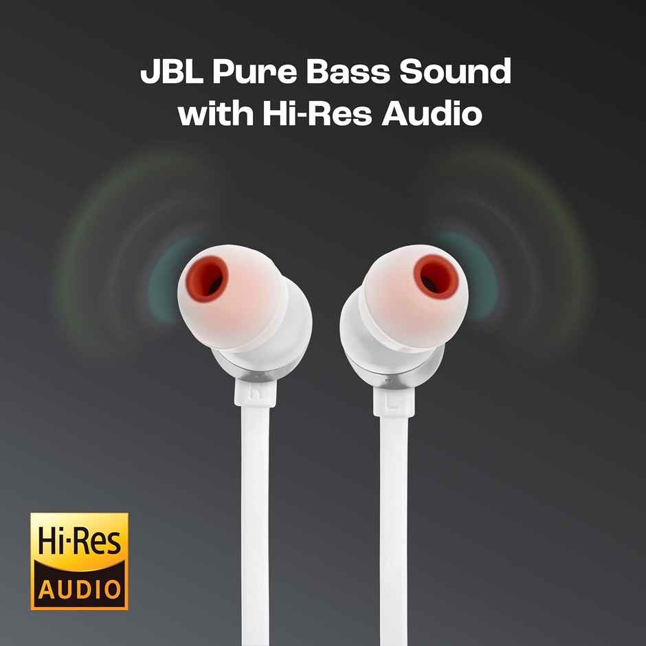 JBL Tune 310 Wired In-Ear Type C Headphones, Hi-Res Audio With Digital-To-Analog Converter (White)