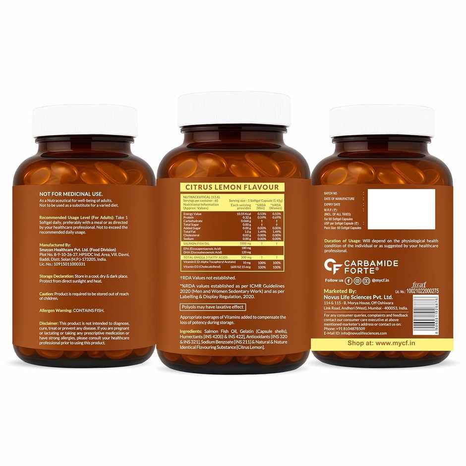 Carbamide Forte Salmon Omega 3 Fish Oil Capsules | Salmon Fish Oil Omega 3 Capsule 1000mg 60 Softgel