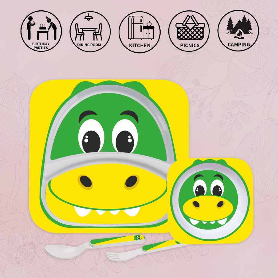 Cello Kids Meal Melamine Dinner Set with Crocodile Print Yellow, Set of 4