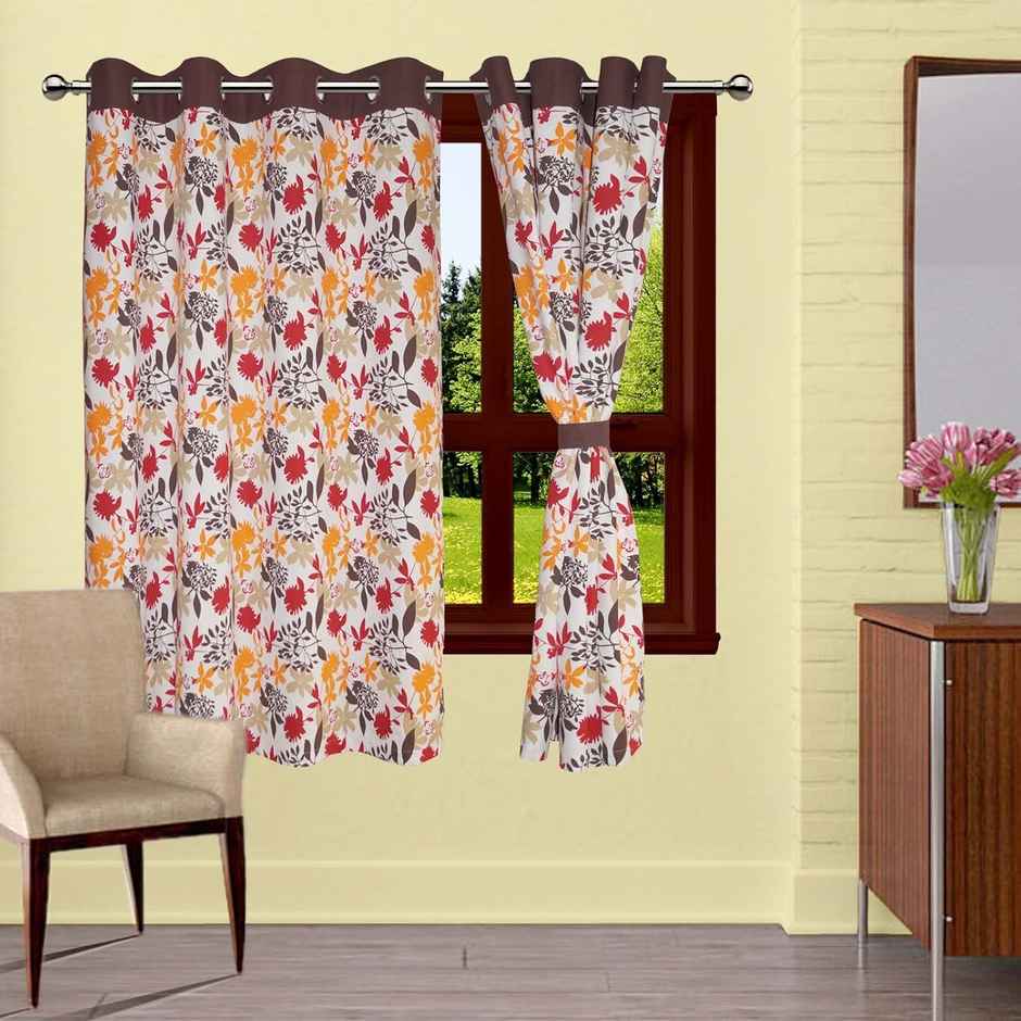 Lushomes Window Curtain - Cotton Leaf Printed | 8 Eyelets | Window Size | 9 ft | 54 x 60 inch