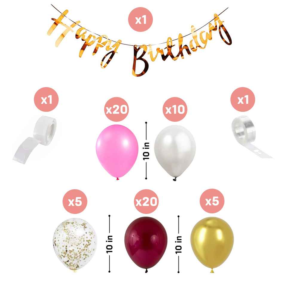 Party Propz Happy Birthday Decoration Items For Girls - Pack Of 63