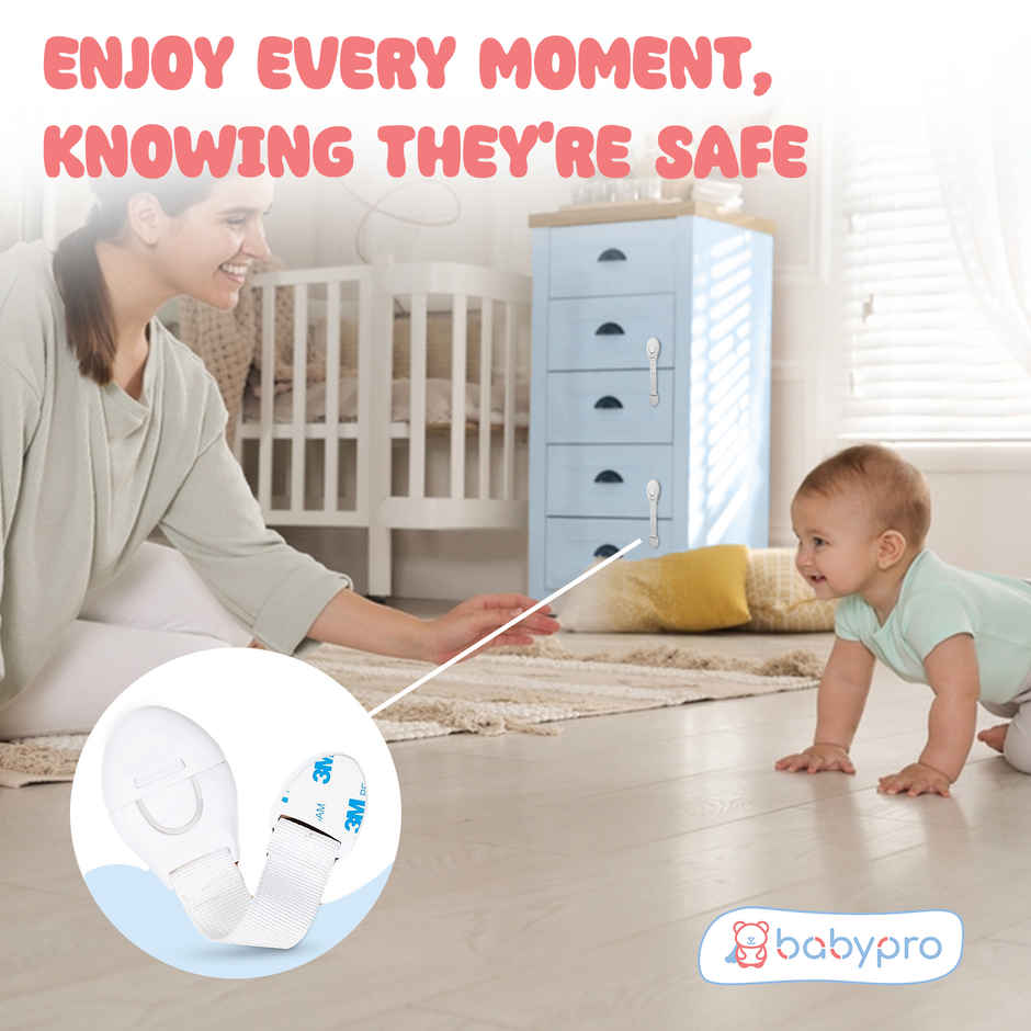 BabyPro Safety Latch for Furniture Cabinets, Drawers | White