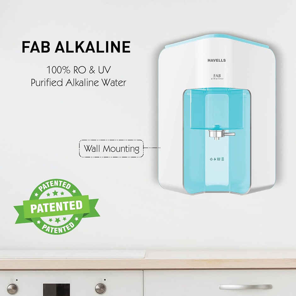 Havells Fab Alkaline Water Purifier (White & Sky Blue)|Ro+Uv+Alkaline|Copper+Zinc+Minerals