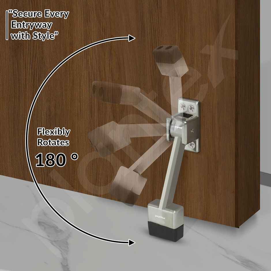 Plantex Heavy Duty Door Stopper with Rubber Grip for Wooden Doors - Silver Matt Finish