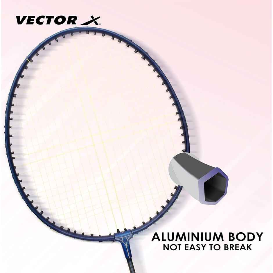 Vector X VXB-10 2x Aluminum Badminton Rackets with 3x Nylon Shuttlecocks | Blue