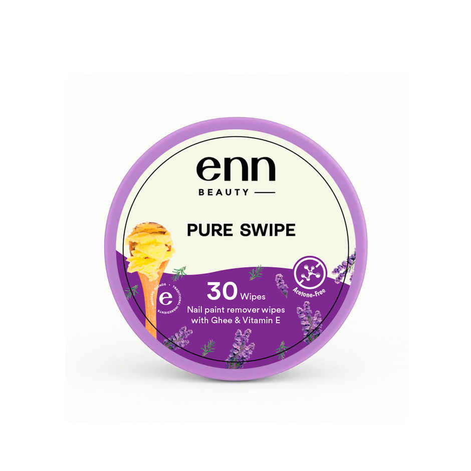 Enn Beauty Pureswipe Nail Remover Wipes Acetone-Free, Ghee & Vitamin E Enriched, Biodegradable