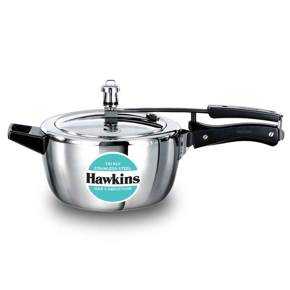 Hawkins 3.5 Litre Triply Stainless Steel Pressure Cooker, Inner Lid Cooker, Silver (Hsst35)