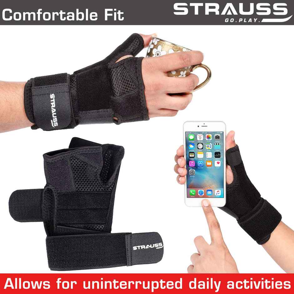 Strauss Thumb Support with Wrist Wrap, Free Size, (Black)